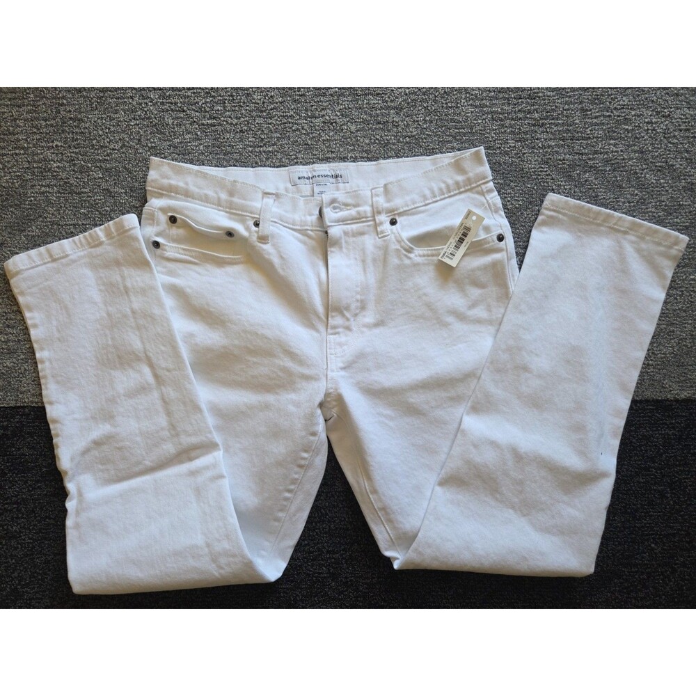 Amazon Essentials Men's White Slim Straight Denim Jeans 5-Pocket Button